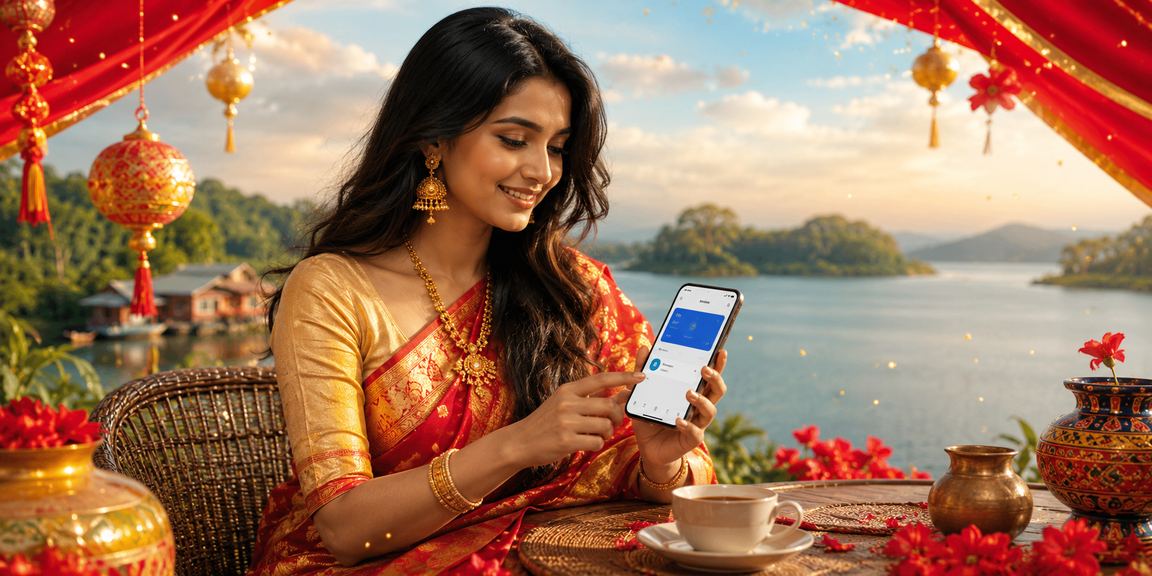 রাঙামাটির পাহাড়ি পরিবেশে মোবাইল স্ক্রিনে gb 999 লটারির ড্র ফলাফল দেখছেন একজন ব্যবহারকারী